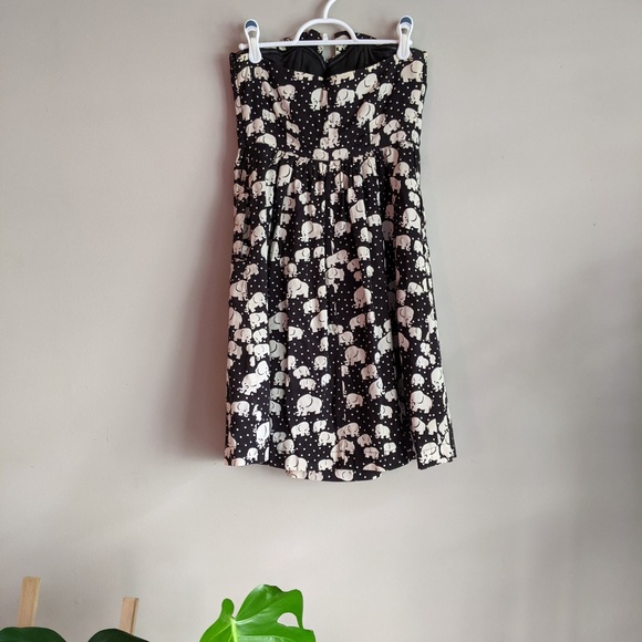 Elephant and Polka Dot Print Anthropologie Strapless Dress - Picture 4 of 5